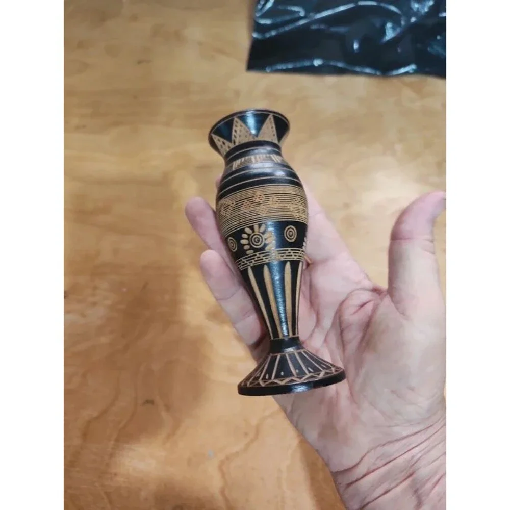 bud vase 5.25 inch lathe turned Wooden Vase Carved Floral Mexico